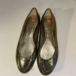 Elaine Turner Metallic Gold Reptile Print Flats Size 10 Round Toe NO SIZE TAG